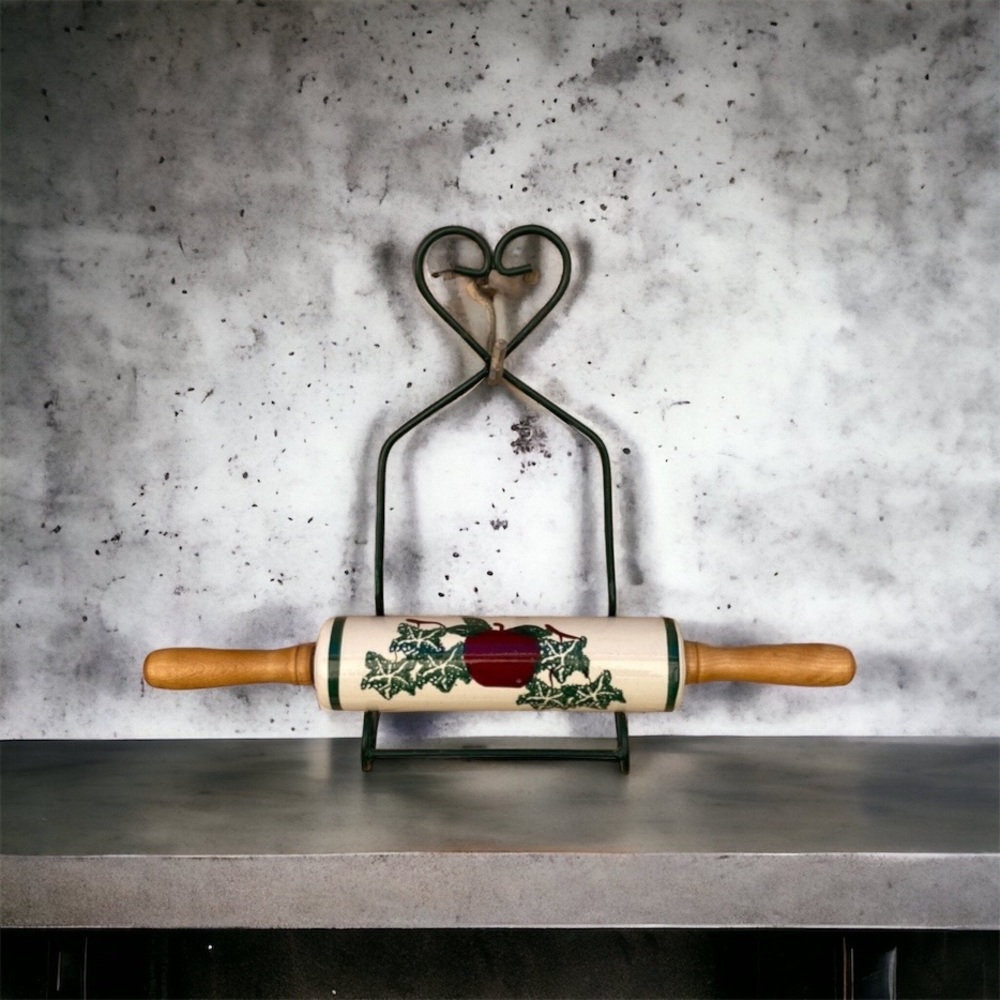 Vintage Rolling pin stoneware and apple Wood
